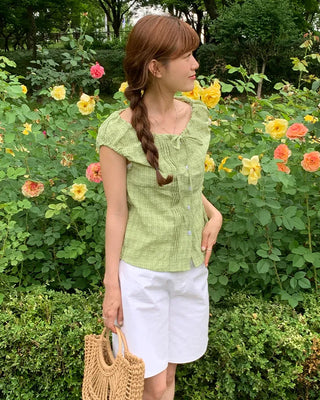 Checked ribbon blouse