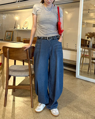 Balloon Fit Striped Denim Pants
