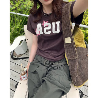 USA Lettering Print T-Shirt