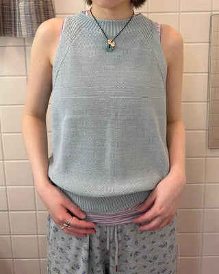 Linen boat neck sleeveless top