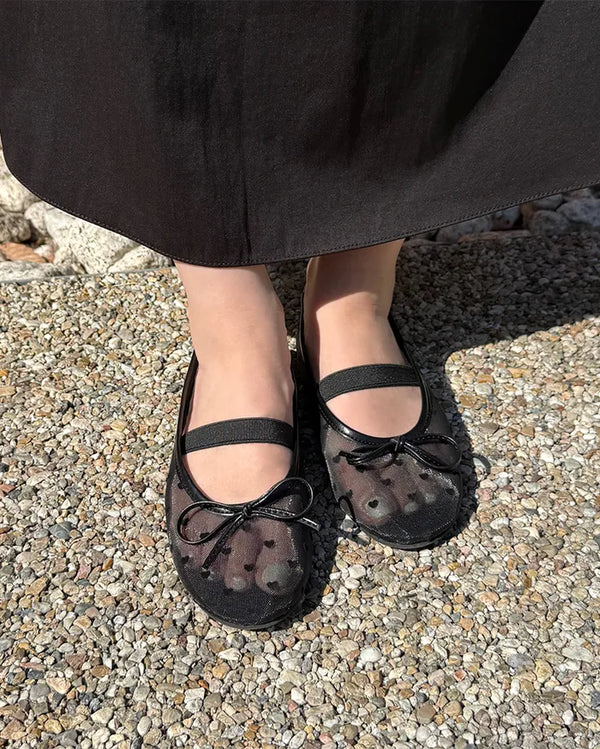 Polka Dot Mesh Mary Jane Flat Shoes