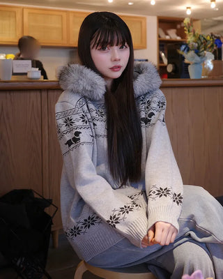 Nordic Fur Hoodie Zip Knit