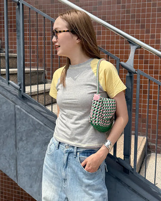 Raglan semi-cropped short-sleeved T-shirt