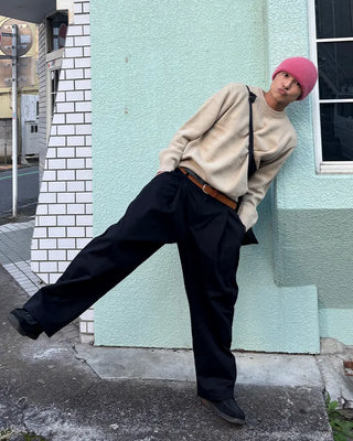 Cotton pintuck wide-leg pants
