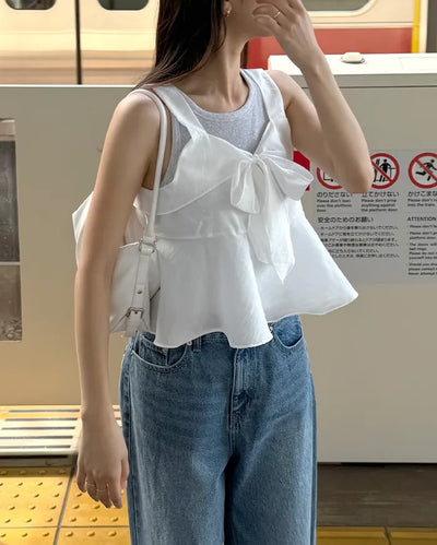 Ribbon detail sleeveless blouse