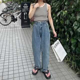 Buckle waist denim pants