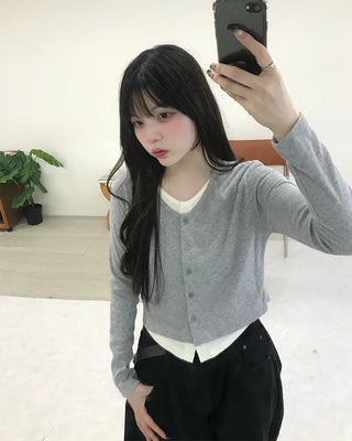 Layered Cropped Rib Cardigan