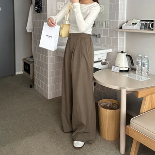 Double-pleated wide-leg slacks