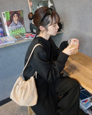 Suede drawstring shoulder bag