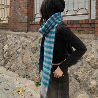 [Unisex] Striped Wool Maxi Scarf
