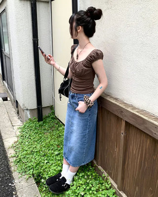 Washed denim skirt