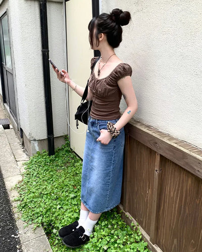 Washed denim skirt