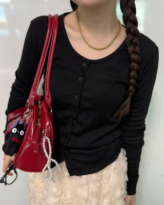 Round button cardigan