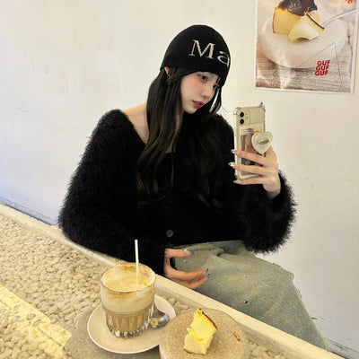 Fur knit cardigan