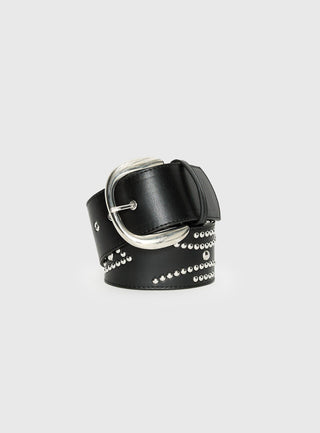 Jordynne Studded Faux Leather Belt Black  Silver