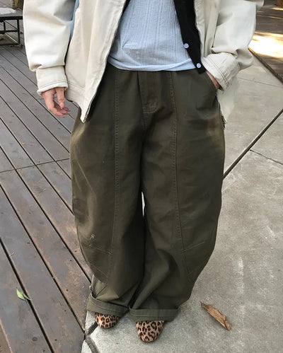 Side Yoke Wide Cotton Pants