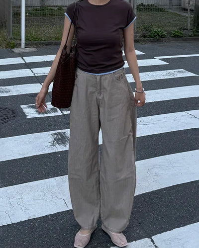Belted summer wide-leg pants