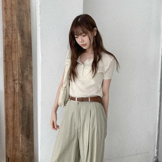 Linen ribbed button knit