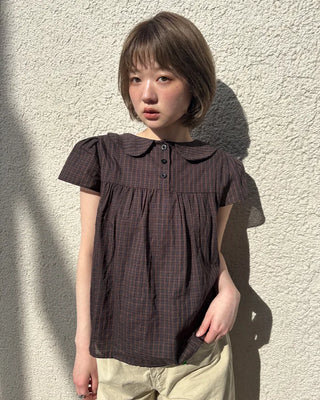 Frilled Shirring Check Blouse