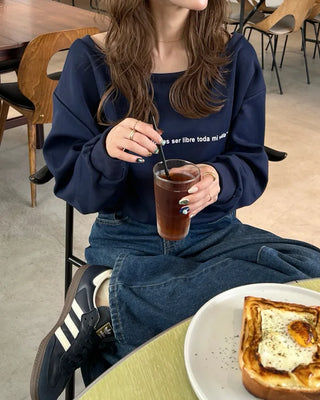 Lettering One-Shoulder Sweatshirt