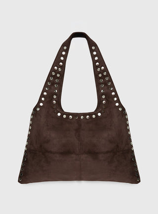 Tell The Truth Studded Faux Suede Bag Chocolate