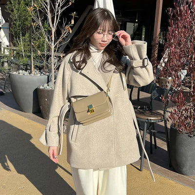 Belted trench short coat