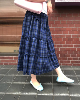 Checked vintage long skirt