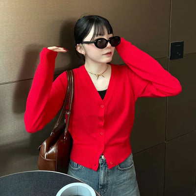 V-neck knit cardigan