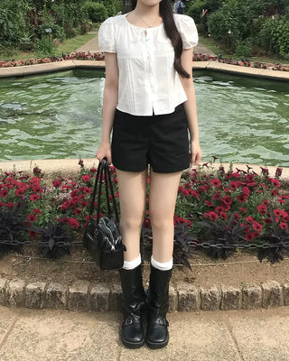 Button cotton shorts