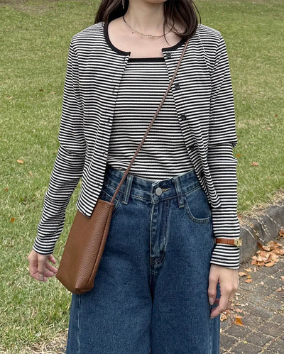 Striped camisole cardigan set