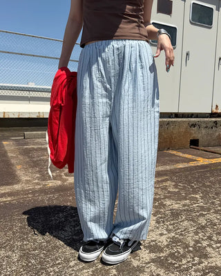 Striped Wide Wrinkle Easy Pants