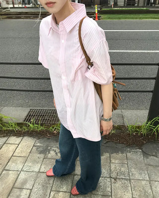 Oversized striped short-sleeved shirt