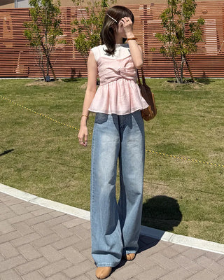 Washed wide denim pants