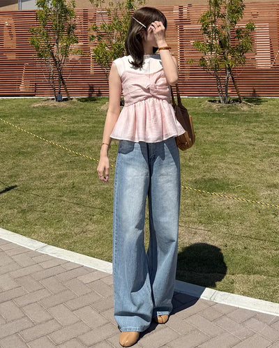 Washed wide denim pants
