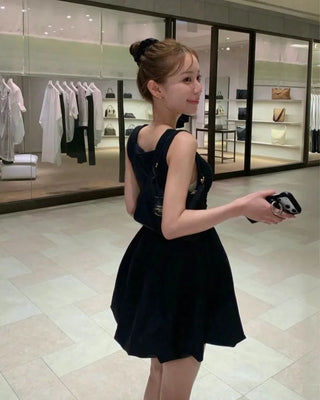 Side-shirred sleeveless mini dress