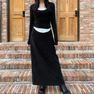 H-line back slit long skirt
