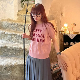 Lettering Half-Sleeve Knit