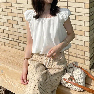 Back ribbon shirred blouse