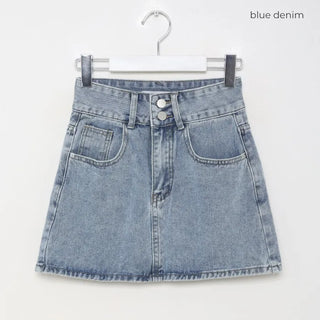 Two-button heart mini denim skirt