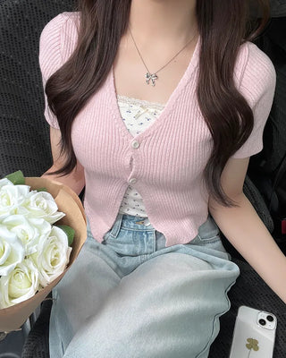Two-button cropped cardigan
