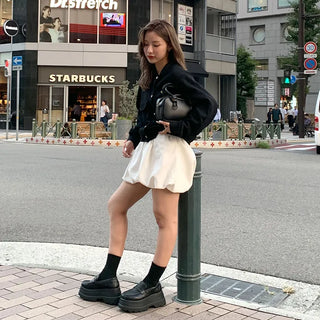 Shirred balloon mini skirt