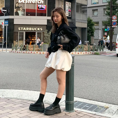 Shirred balloon mini skirt