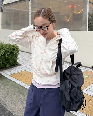 Sketch Pattern Rib Zip-Up Hoodie