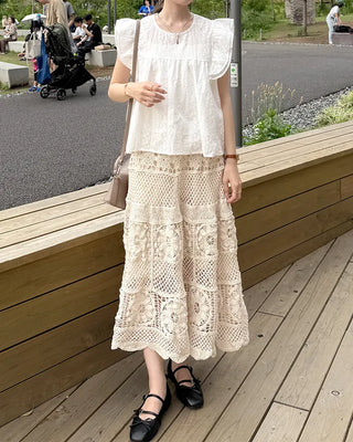 Knitted banded long skirt