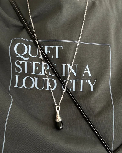 Black Mushroom Charm Long Necklace