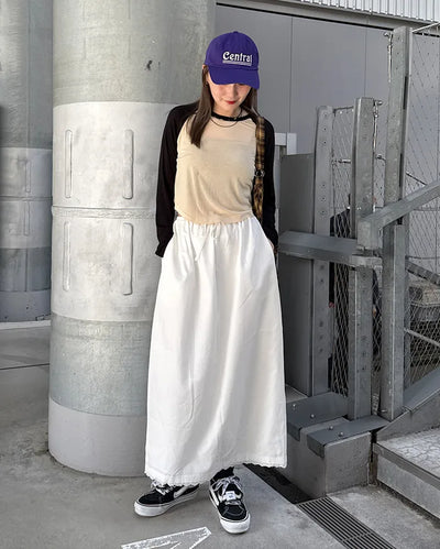 White lace point long skirt