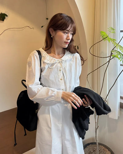 Round collar string blouse
