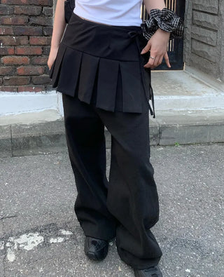 Layered pleated wrap skirt