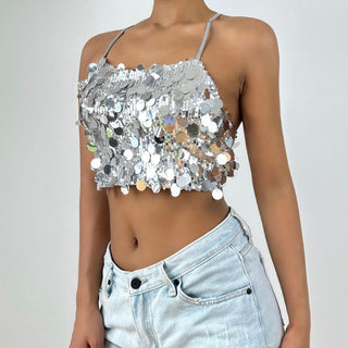 Glitter cross back self tie cami top