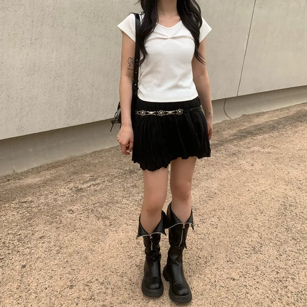 Wrinkle Shirring Mini Skirt